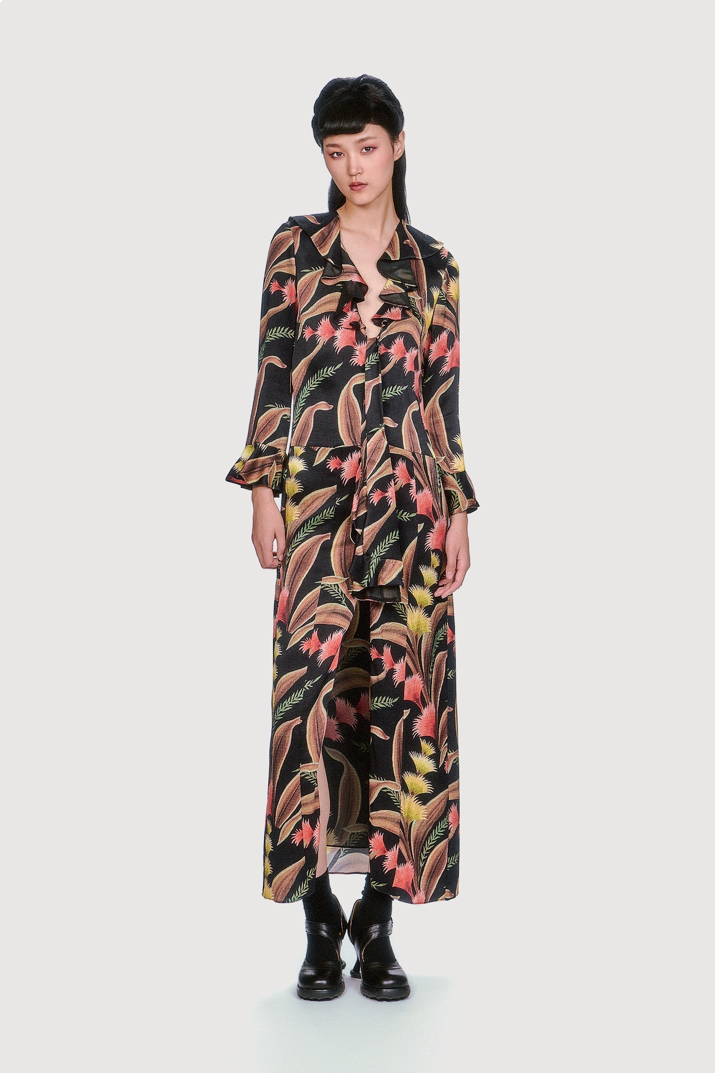Feather Fern Crinkle Rayon Ruffle Tie Dress - Anna Sui Outlet