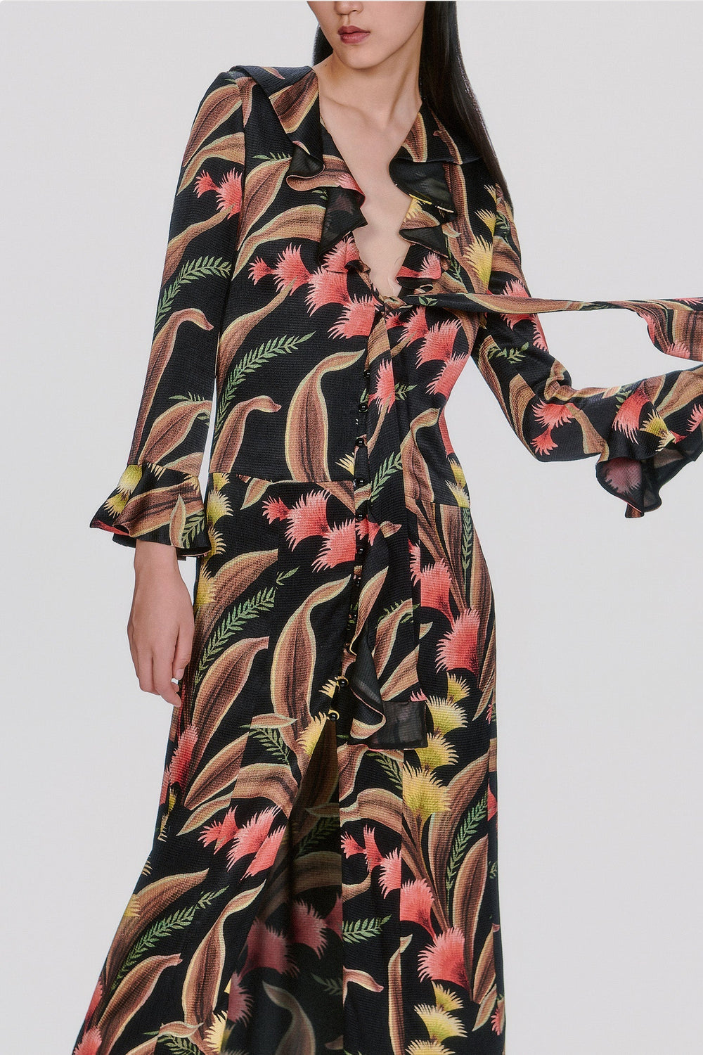 Feather Fern Crinkle Rayon Ruffle Tie Dress - Anna Sui Outlet