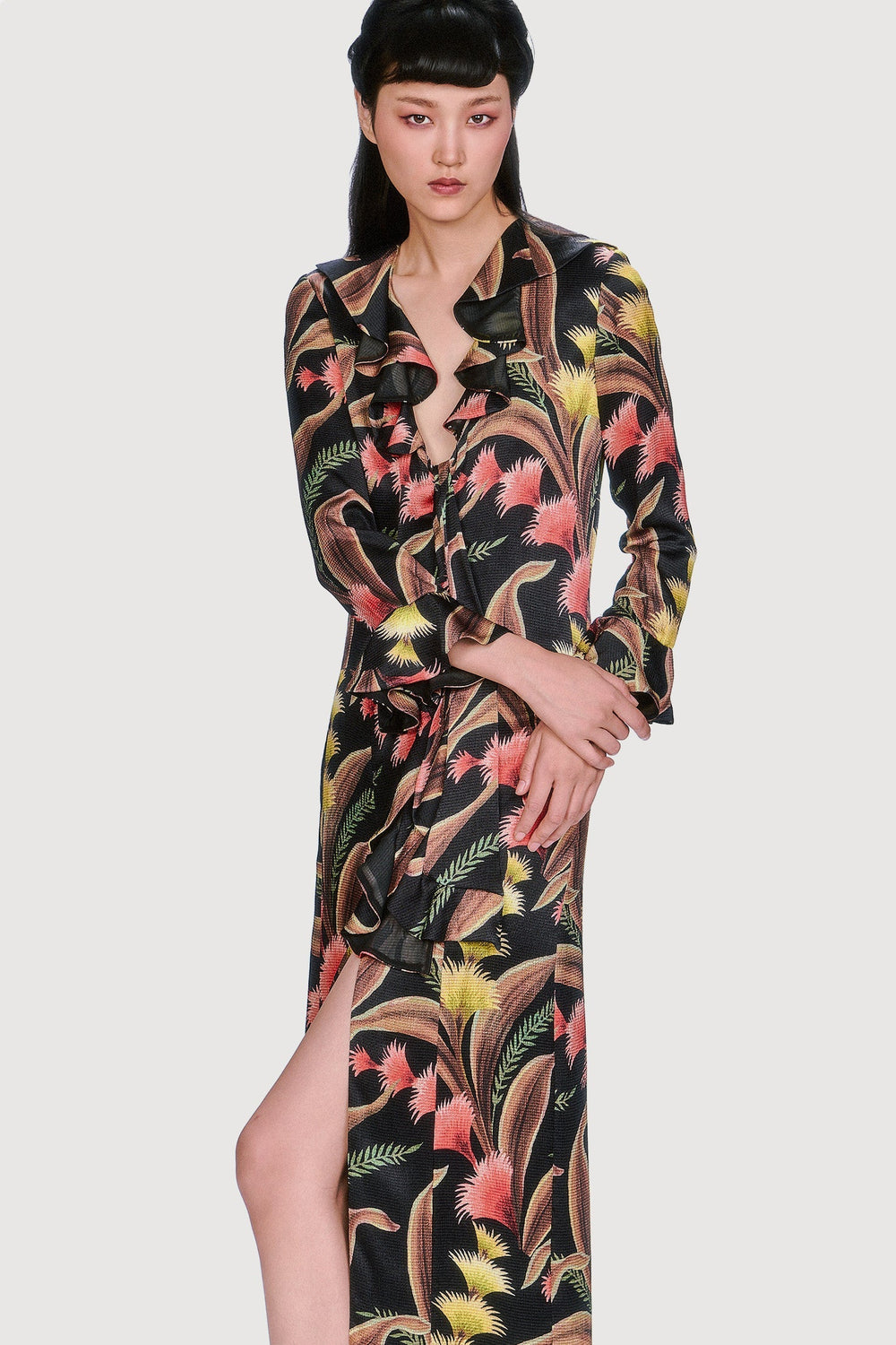 Feather Fern Crinkle Rayon Ruffle Tie Dress - Anna Sui Outlet