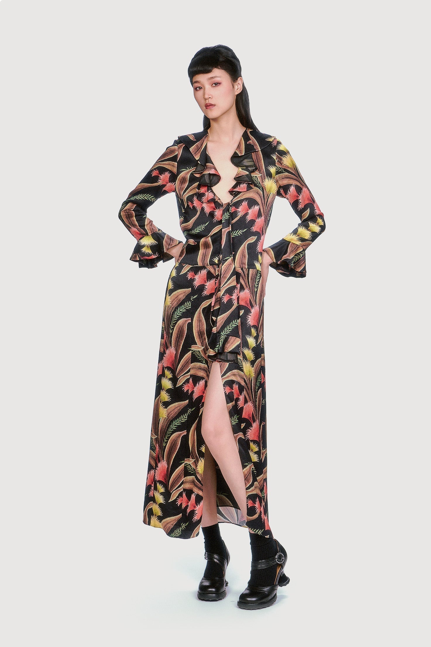Feather Fern Crinkle Rayon Ruffle Tie Dress - Anna Sui Outlet