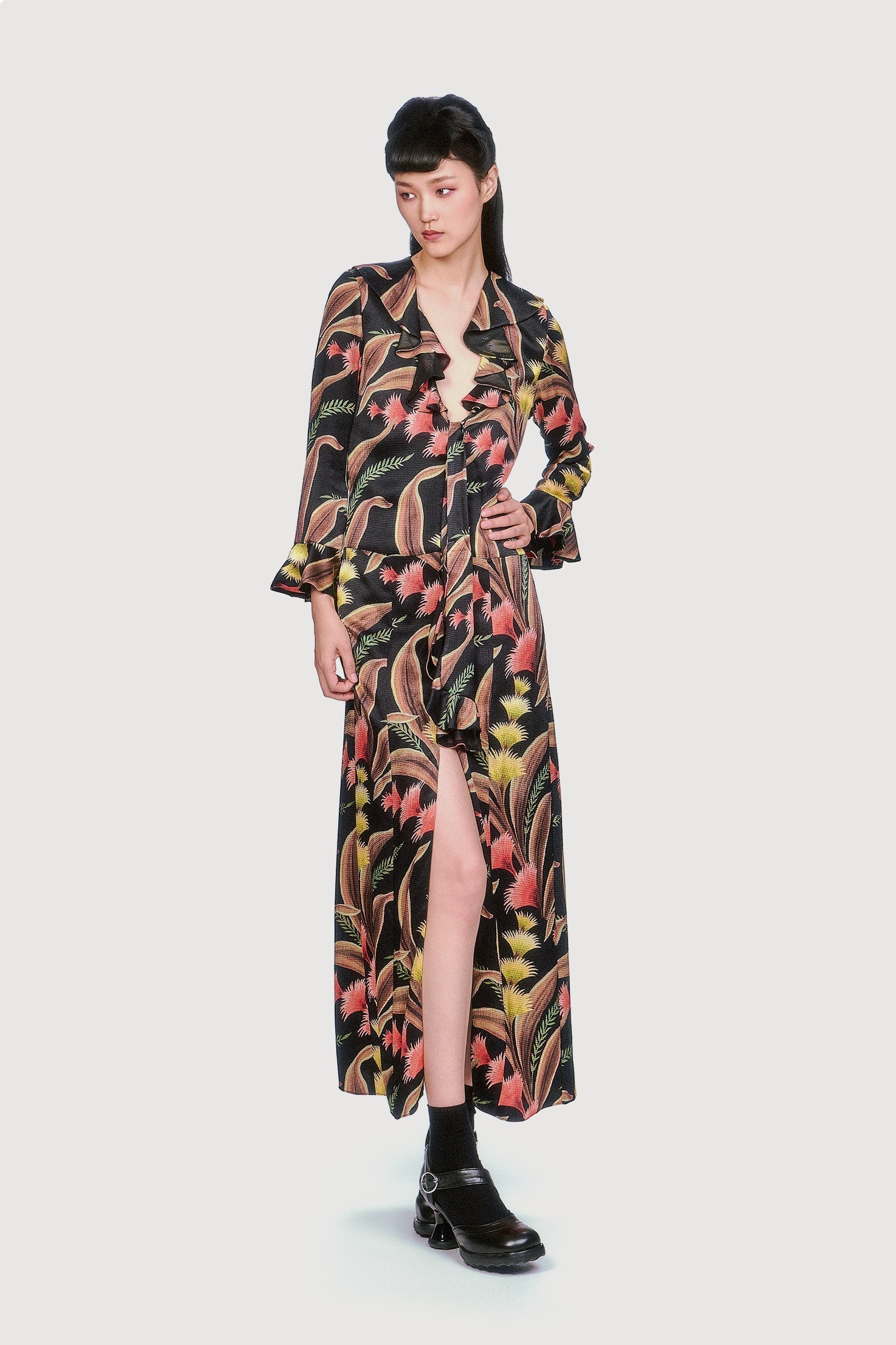 Feather Fern Crinkle Rayon Ruffle Tie Dress - Anna Sui Outlet