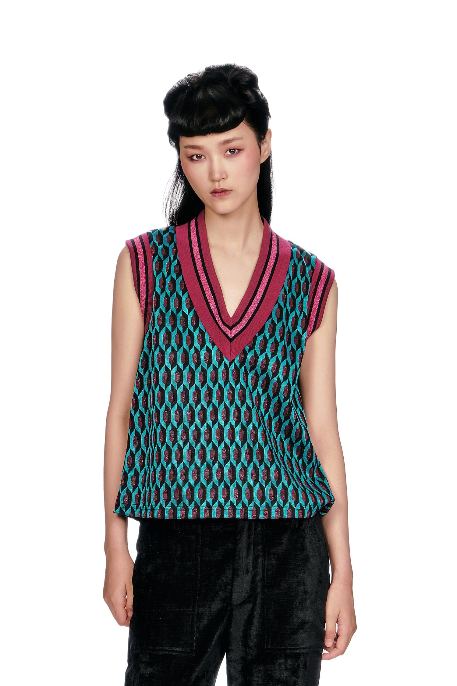 Glitter Geo Jacquard Pullover Vest - Anna Sui Online