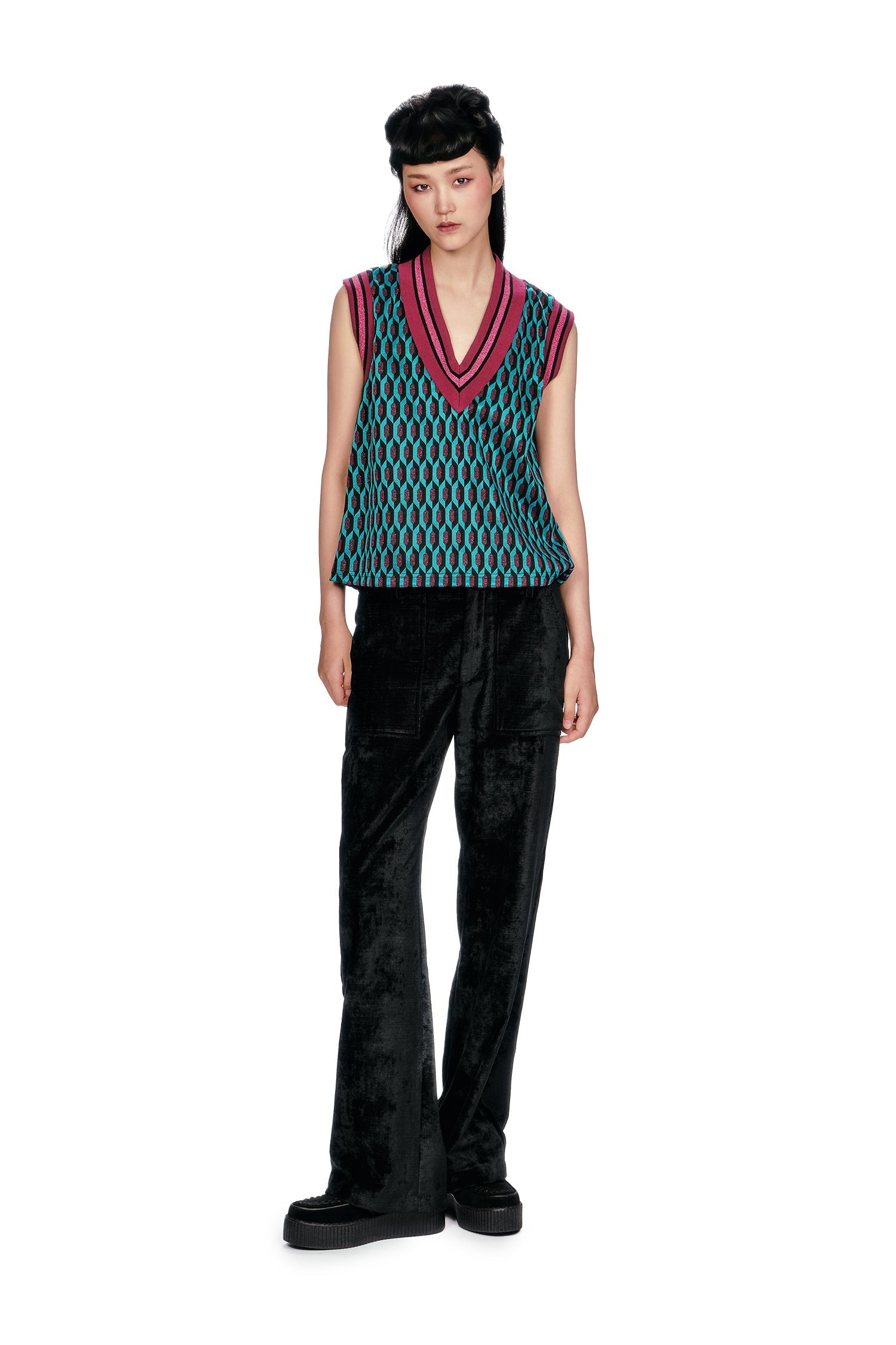 Glitter Geo Jacquard Pullover Vest - Anna Sui Online