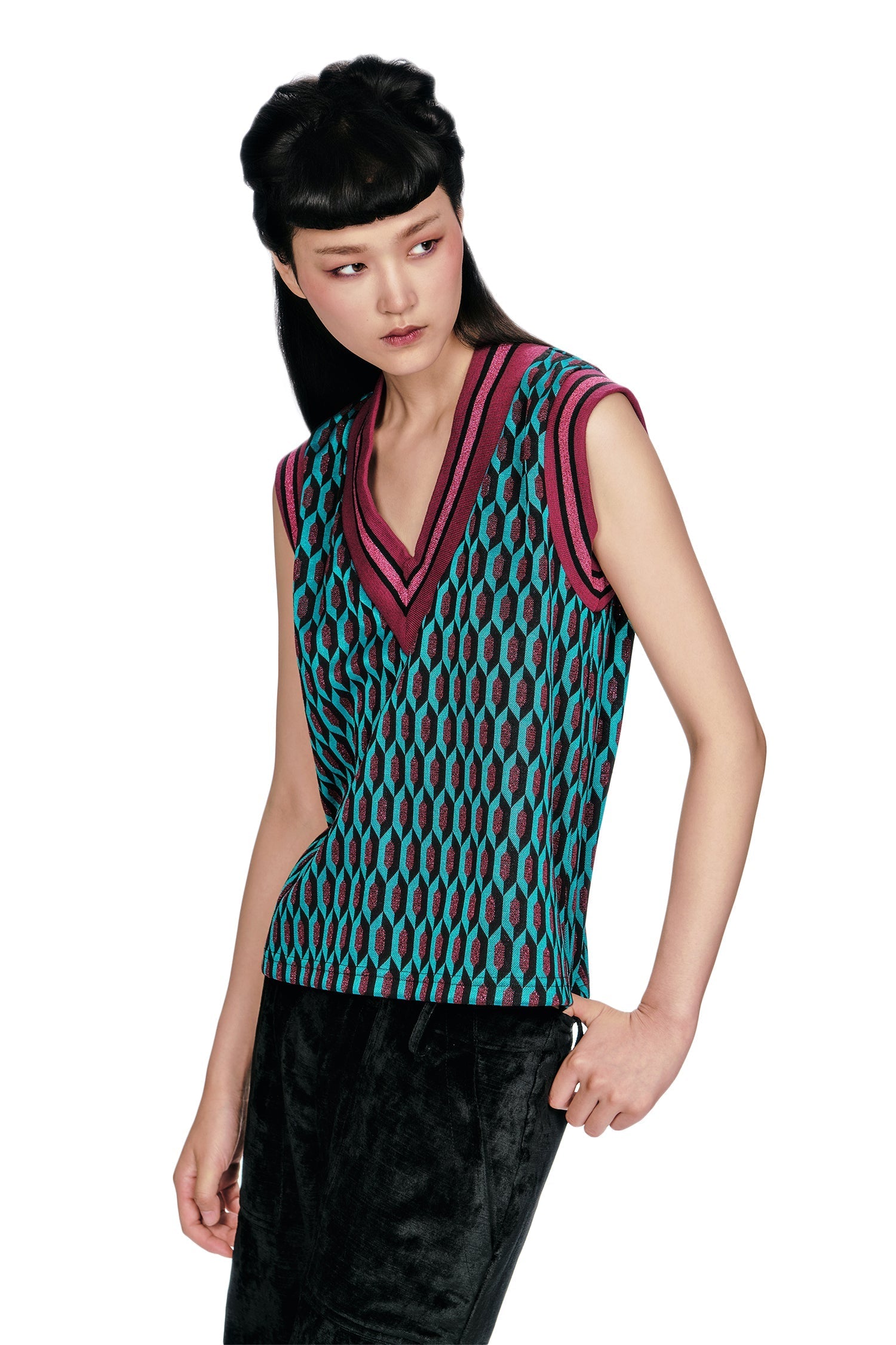 Glitter Geo Jacquard Pullover Vest - Anna Sui Online