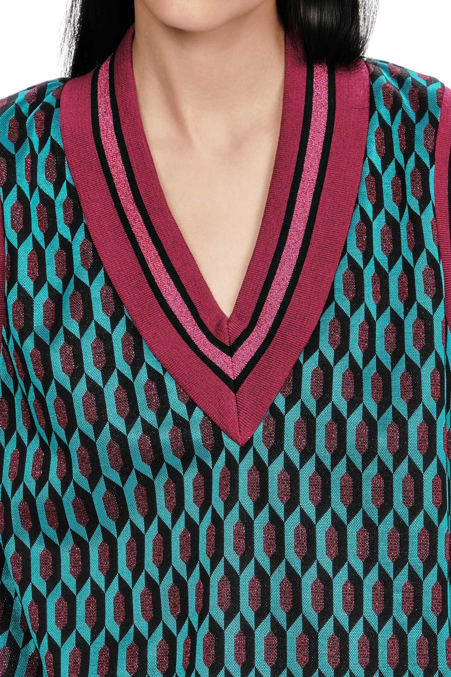 Glitter Geo Jacquard Pullover Vest - Anna Sui Online