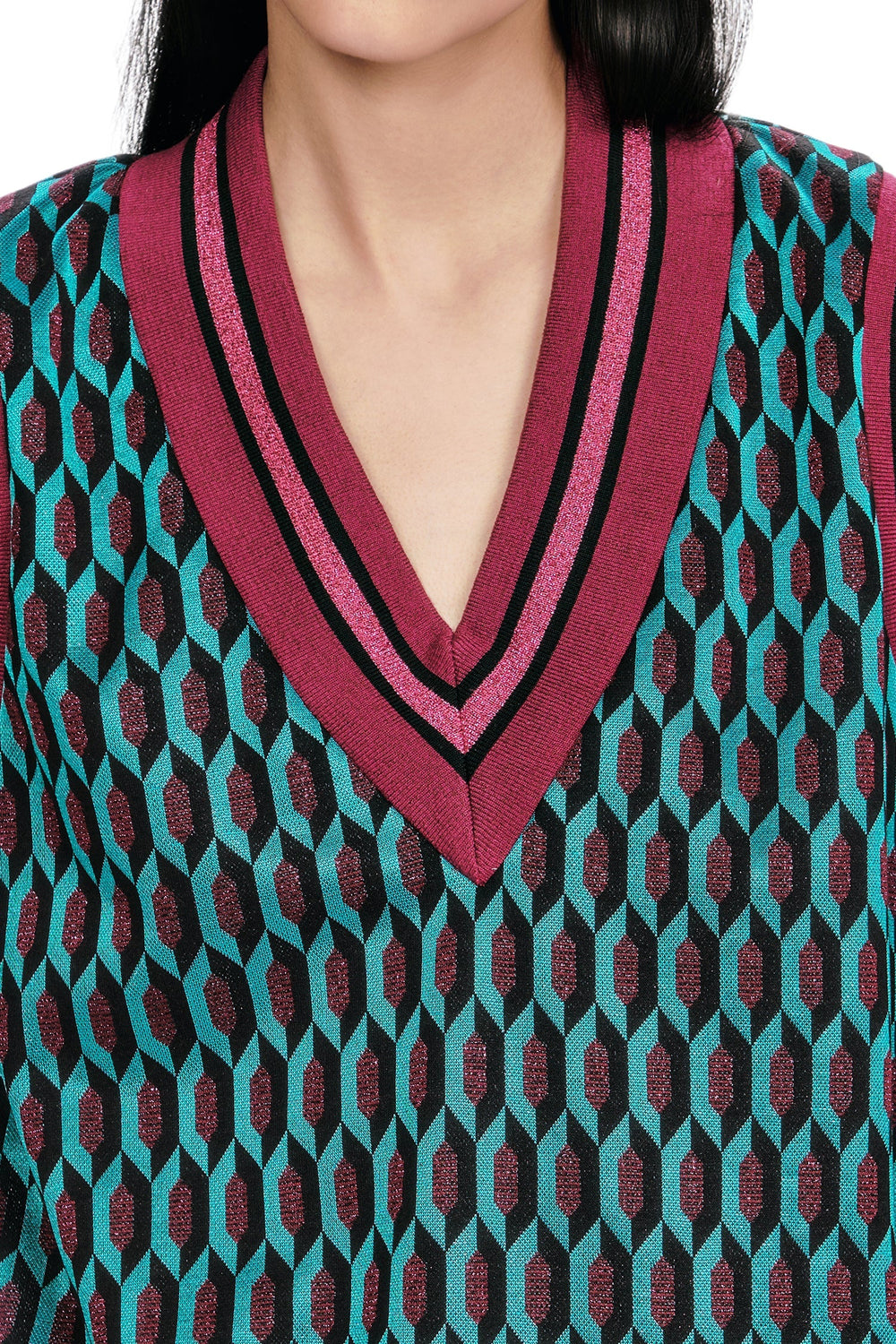 Glitter Geo Jacquard Pullover Vest - Anna Sui Online