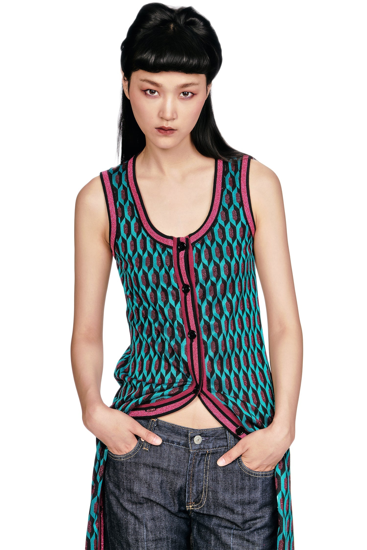 Glitter Geo Jacquard Long Vest - Anna Sui Sale