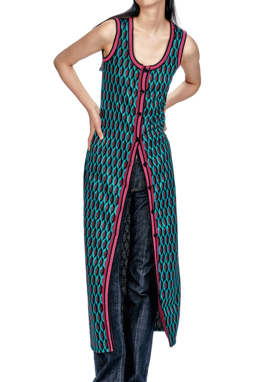 Glitter Geo Jacquard Long Vest - Anna Sui Sale