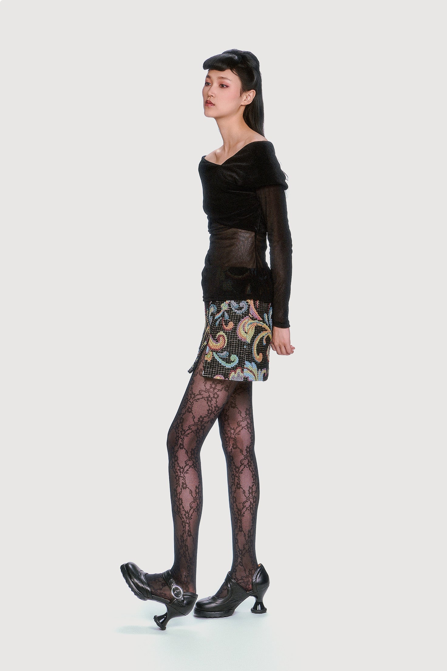 Velvet Mesh Off the Shoulder Top - Black - Anna Sui Discount
