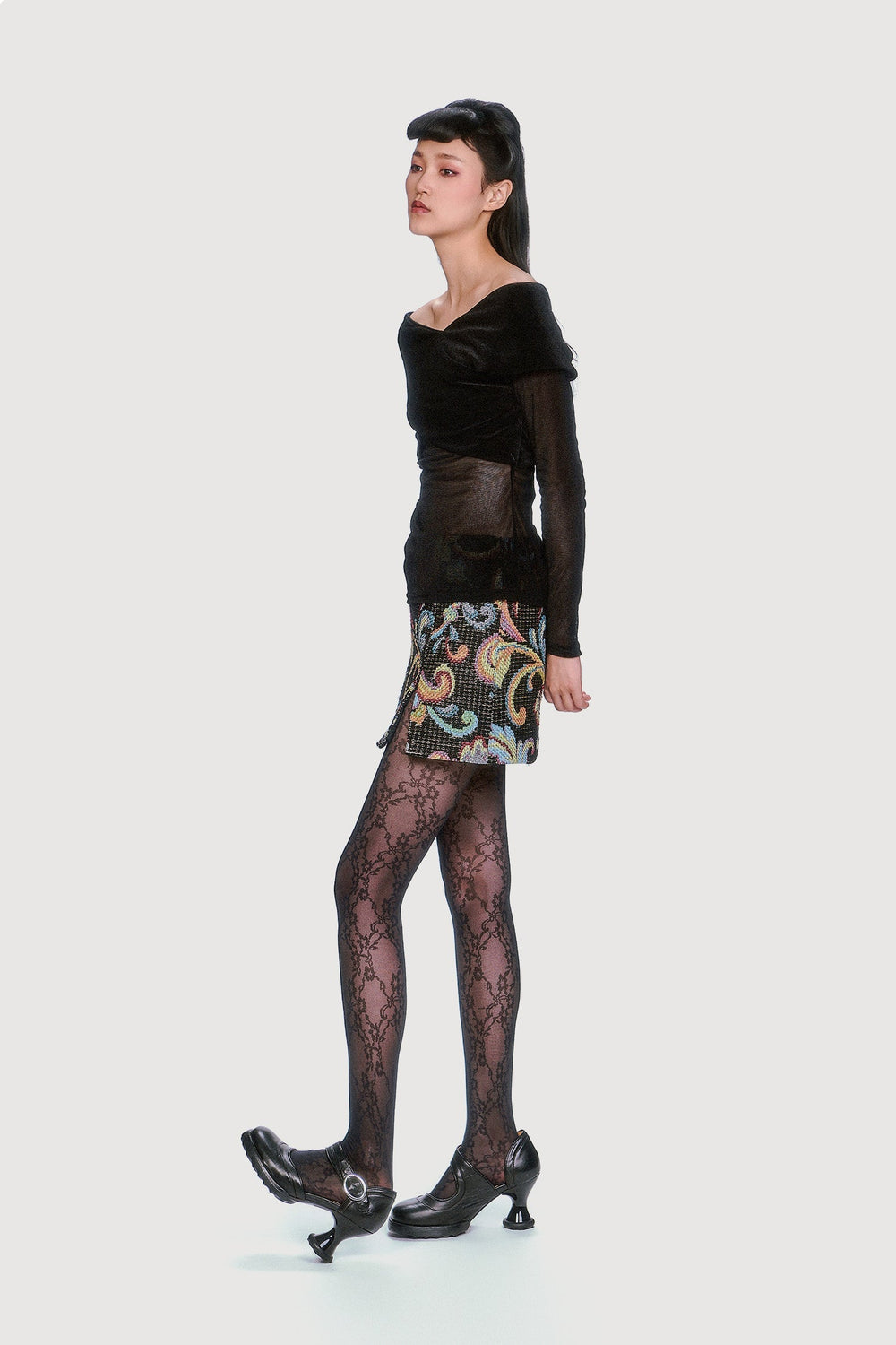 Velvet Mesh Off the Shoulder Top - Black - Anna Sui Discount