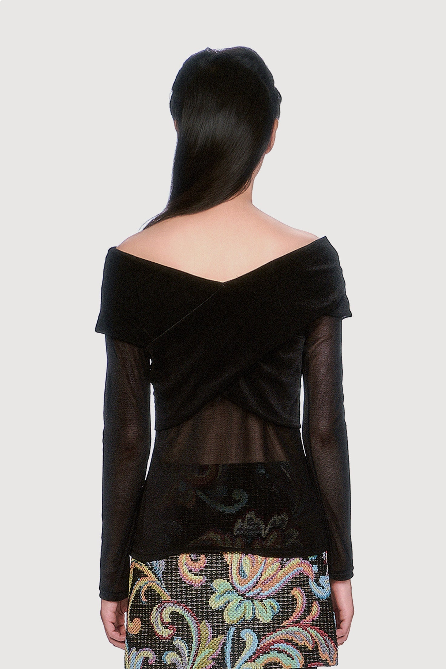 Velvet Mesh Off the Shoulder Top - Black - Anna Sui Discount