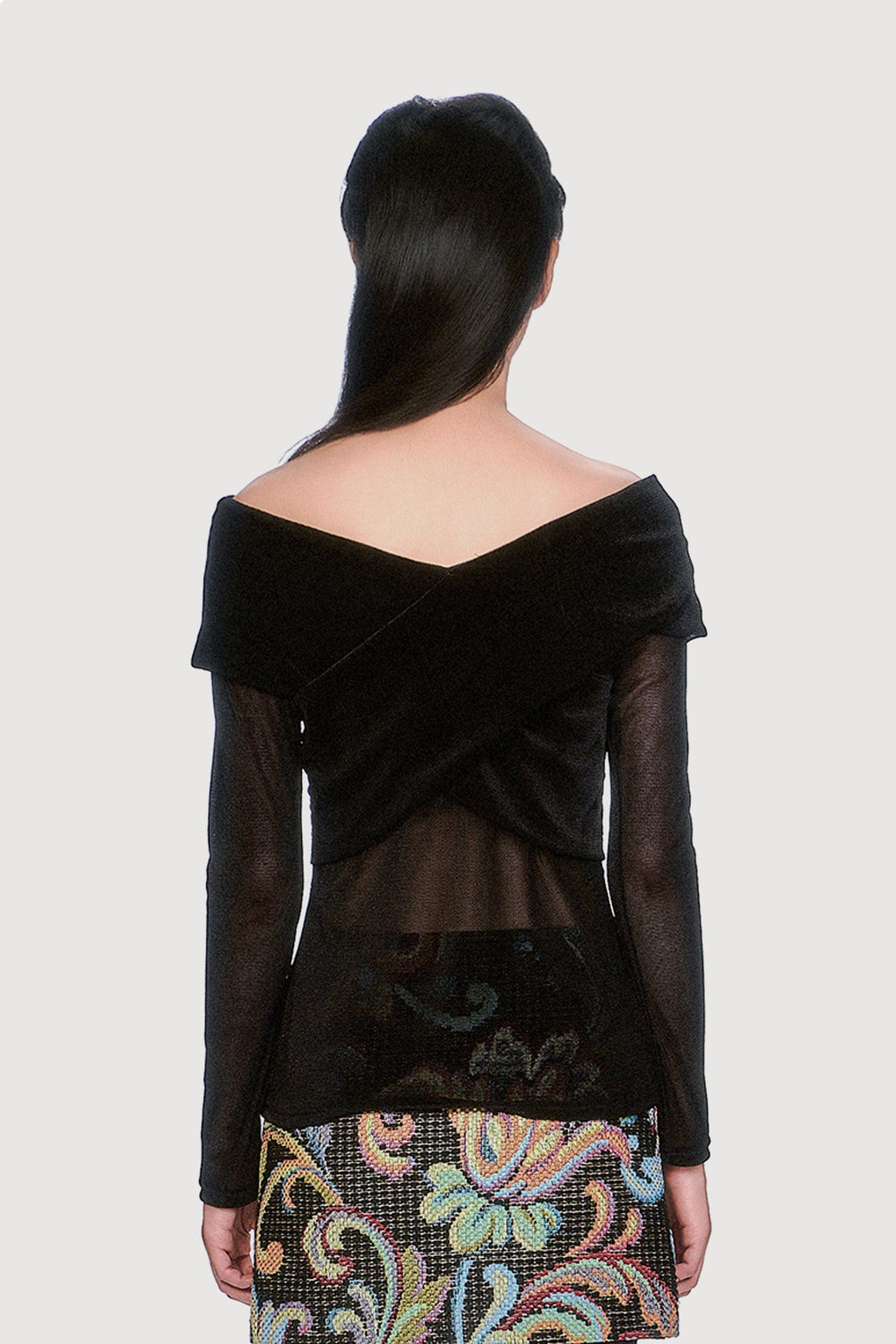 Velvet Mesh Off the Shoulder Top - Black - Anna Sui Discount