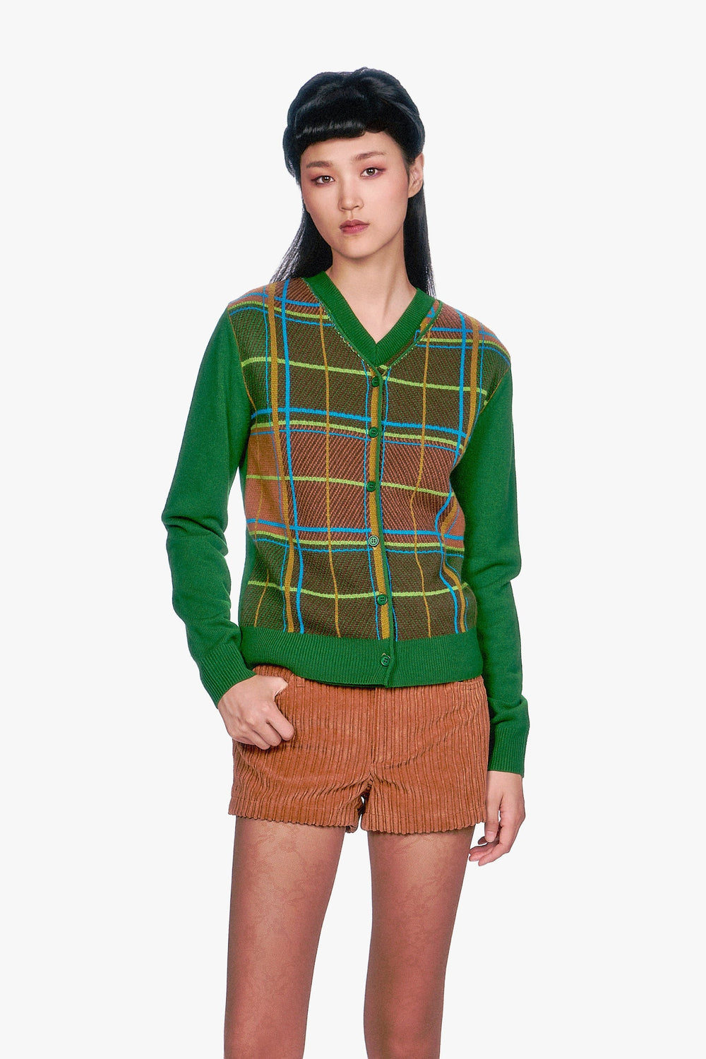 Plaid Cardigan - Leaf Green - Anna Sui Outlet