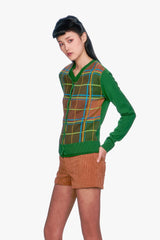 Plaid Cardigan - Leaf Green - Anna Sui Outlet