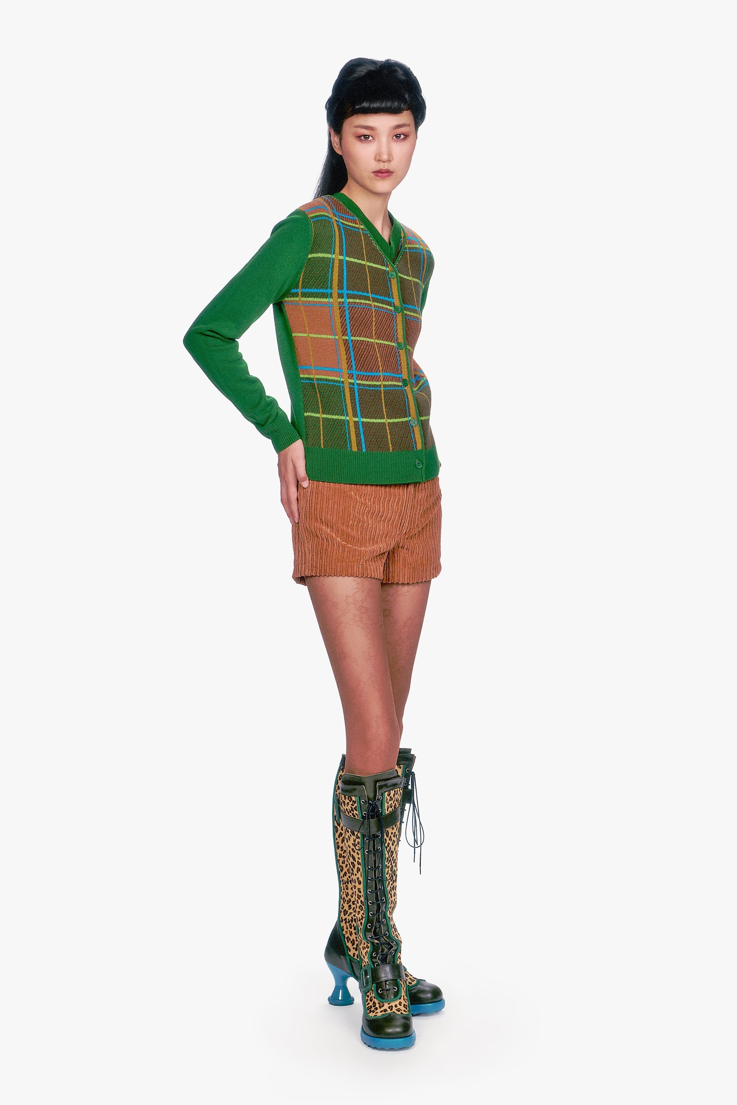 Plaid Cardigan - Leaf Green - Anna Sui Outlet