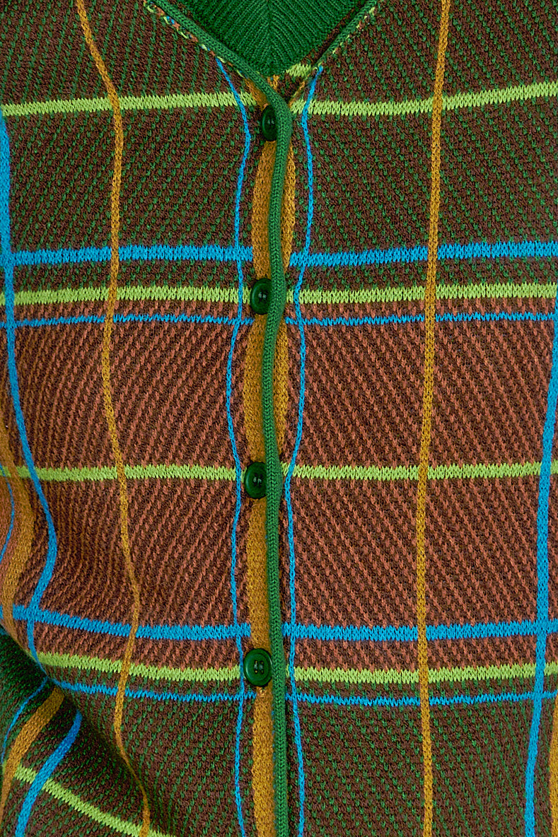 Plaid Cardigan - Leaf Green - Anna Sui Outlet