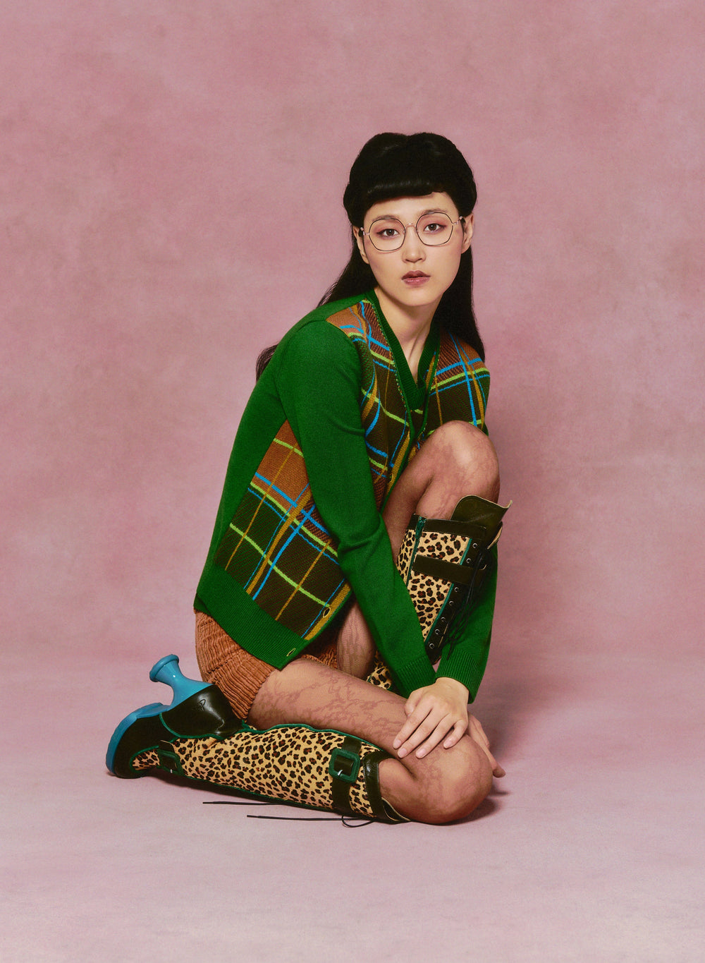 Plaid Cardigan - Leaf Green - Anna Sui Outlet
