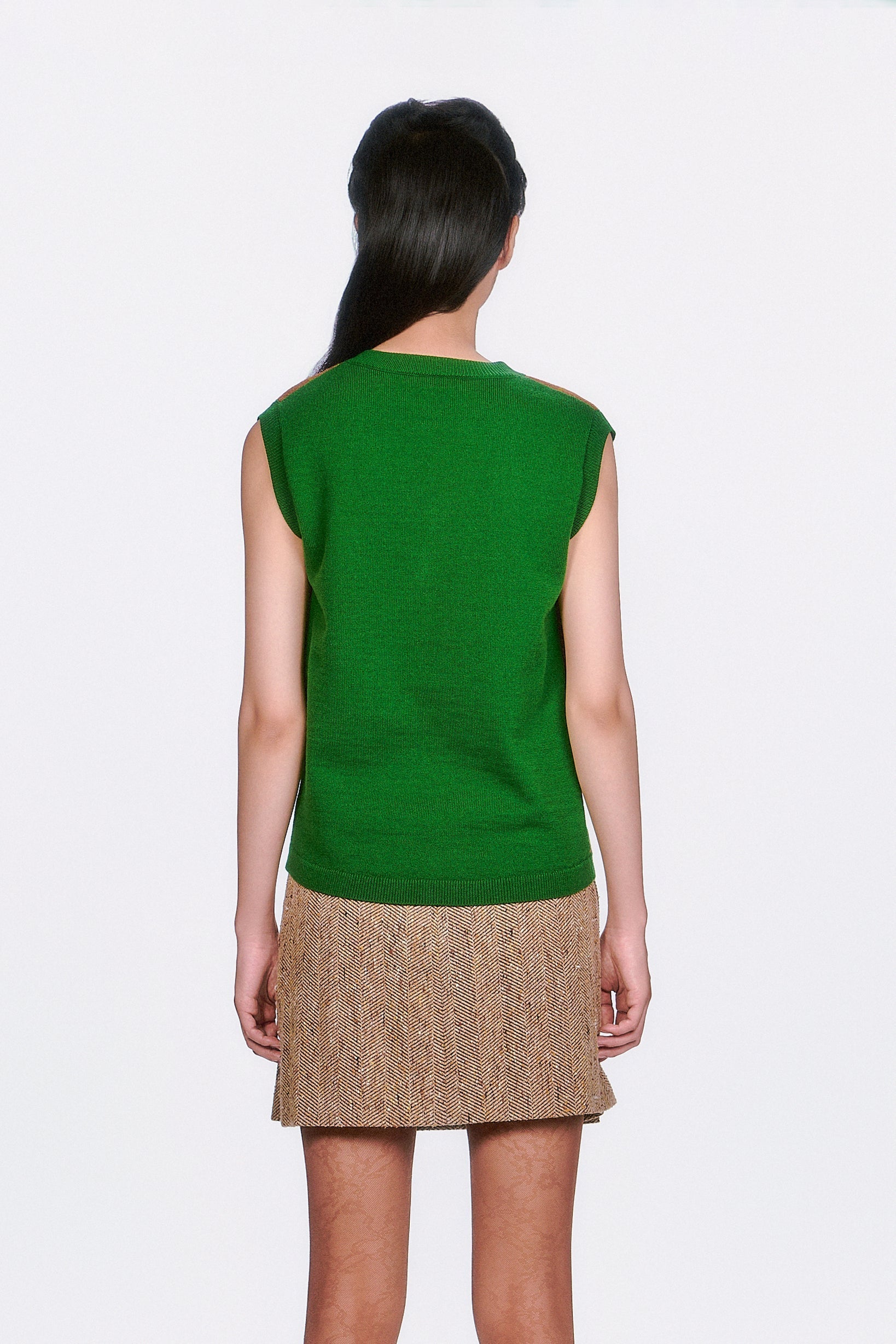 Plaid Sweater Vest - Leaf Green - Anna Sui Online