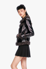 Faux Leather W/ Curly Lamb Trim Jacket - Anna Sui US