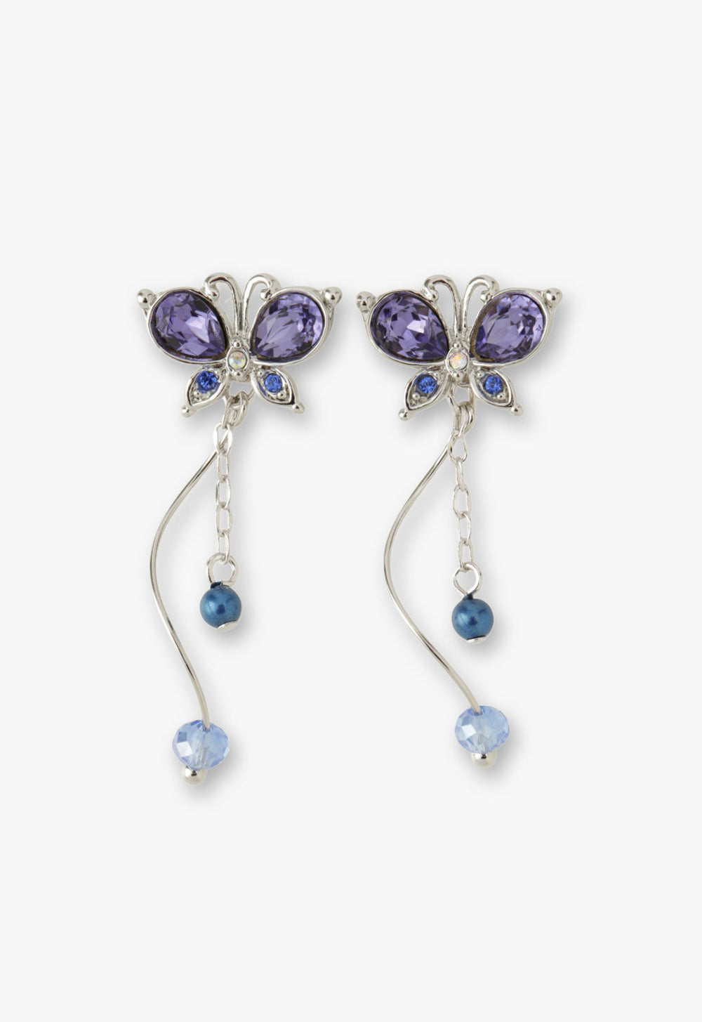 Silver Butterfly Stud Earrings with Detachable Dangle - Anna Sui US