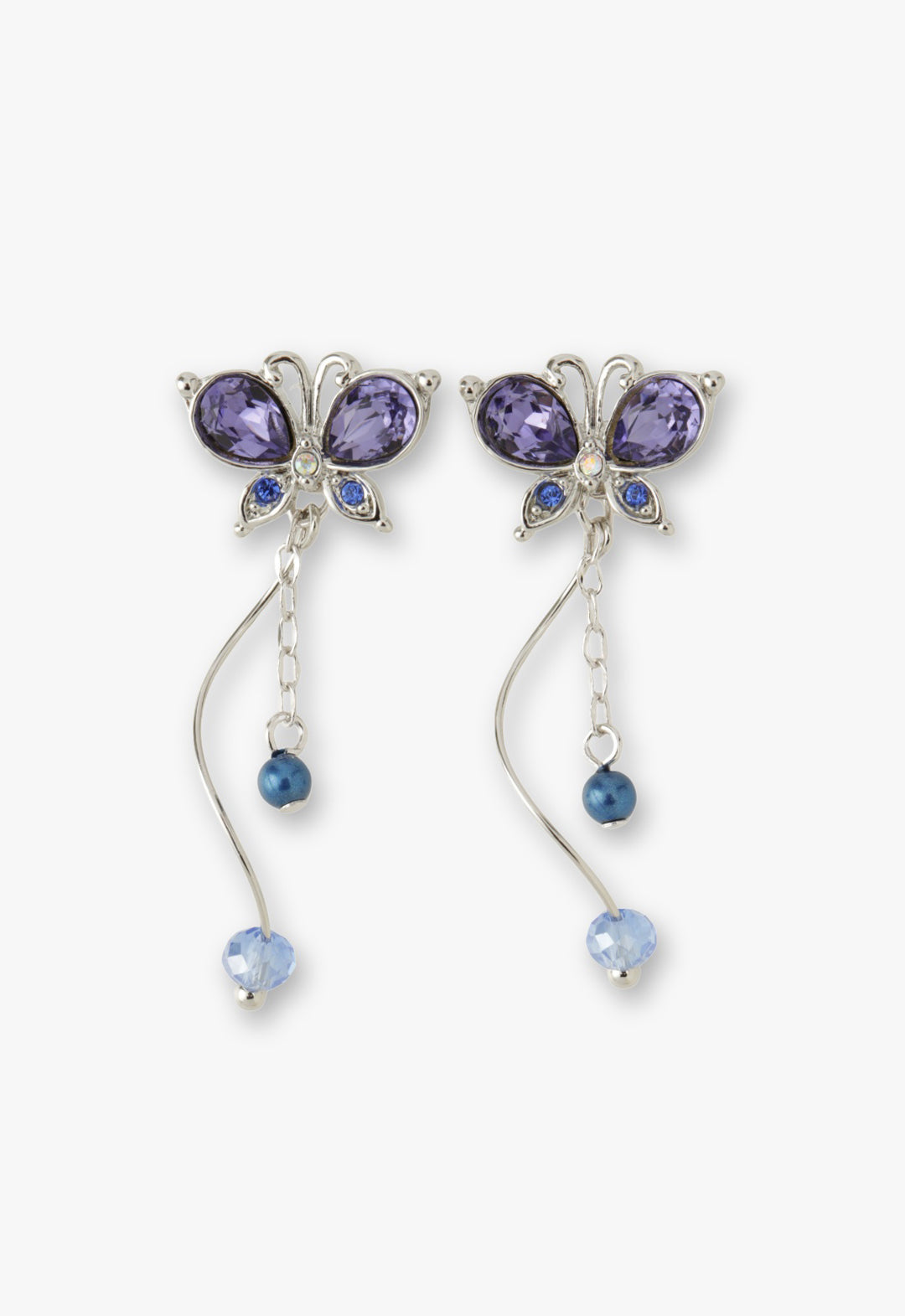 Silver Butterfly Stud Earrings with Detachable Dangle - Anna Sui US