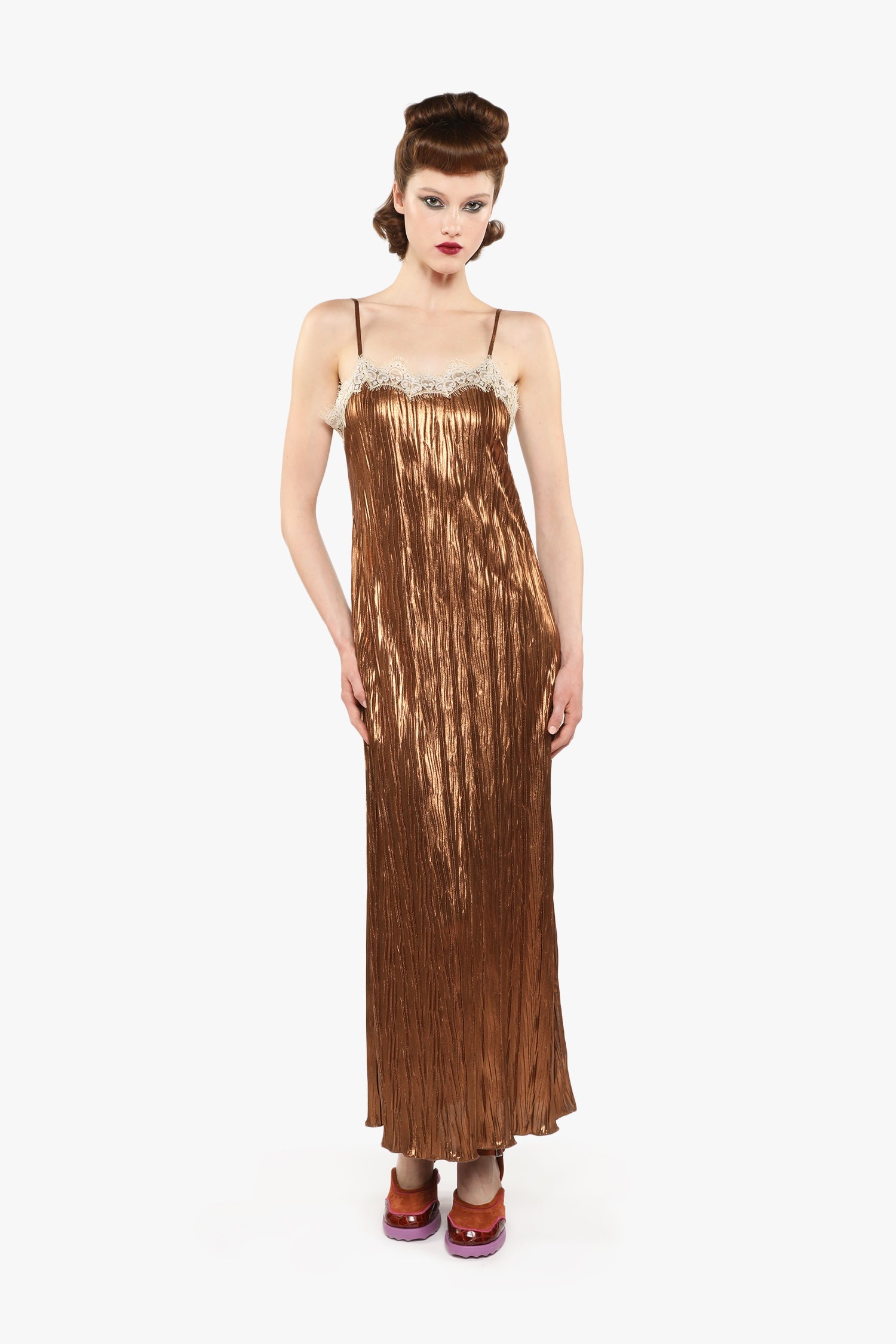 Pleats Lace Slip Dress - Anna Sui US