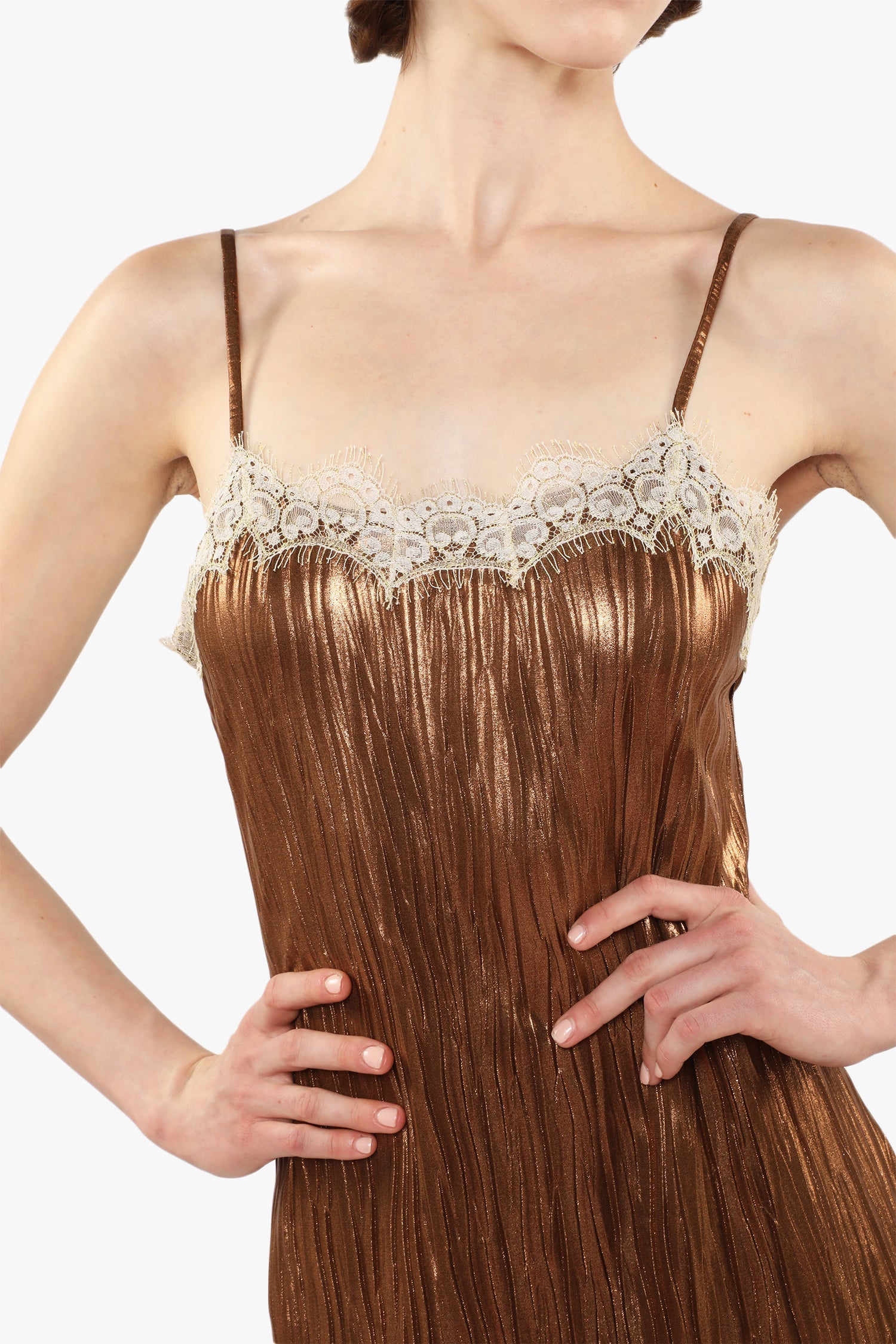 Pleats Lace Slip Dress - Anna Sui US