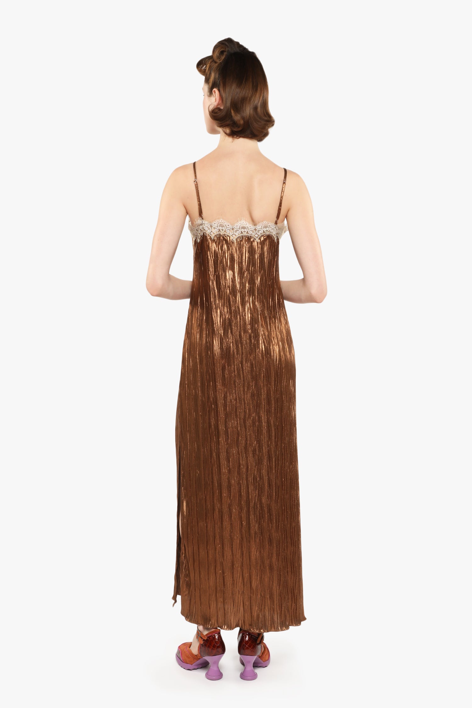 Pleats Lace Slip Dress - Anna Sui US