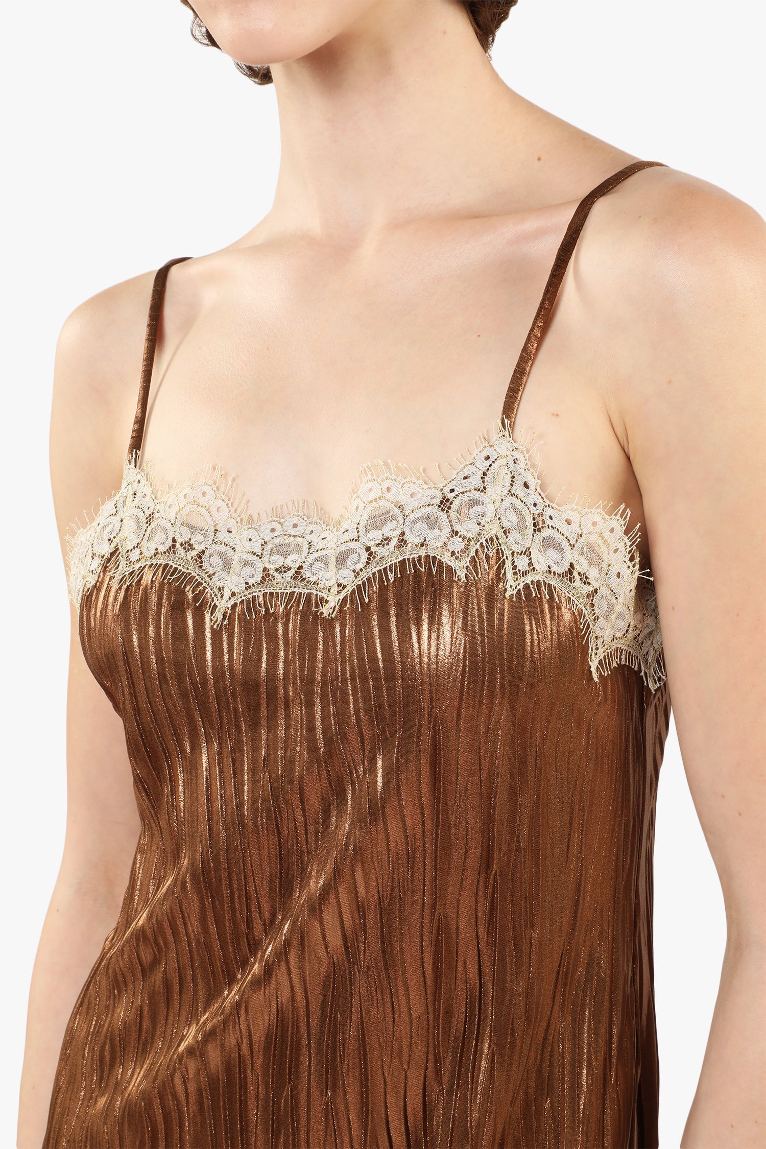 Pleats Lace Slip Dress - Anna Sui US