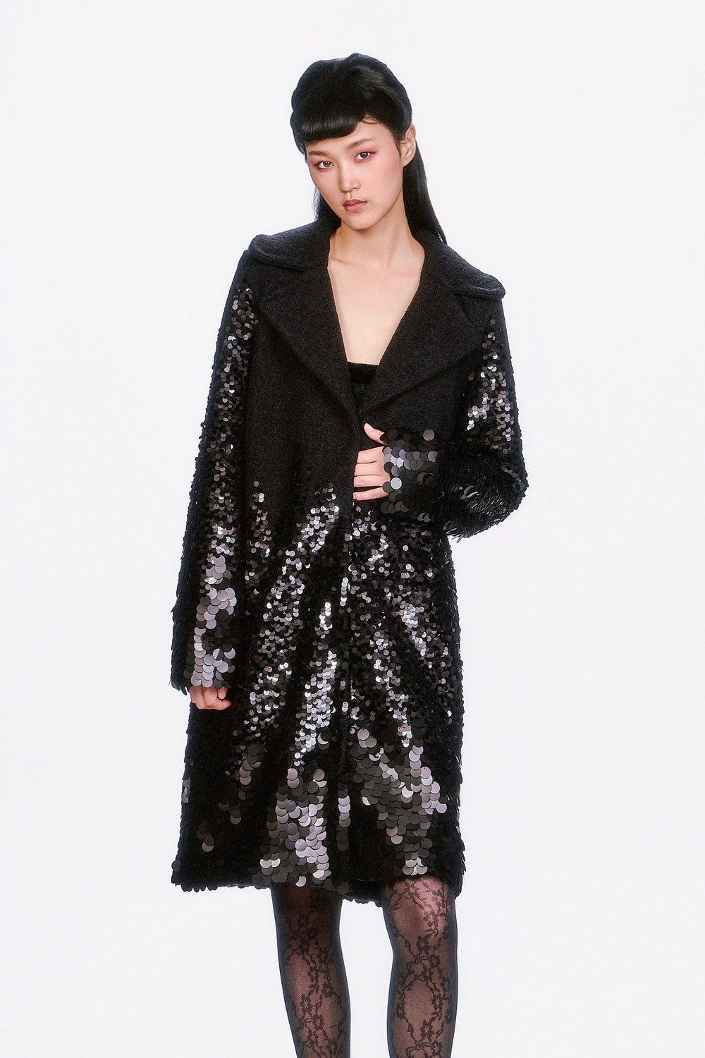 Paillettes Wool Coat - Anna Sui US