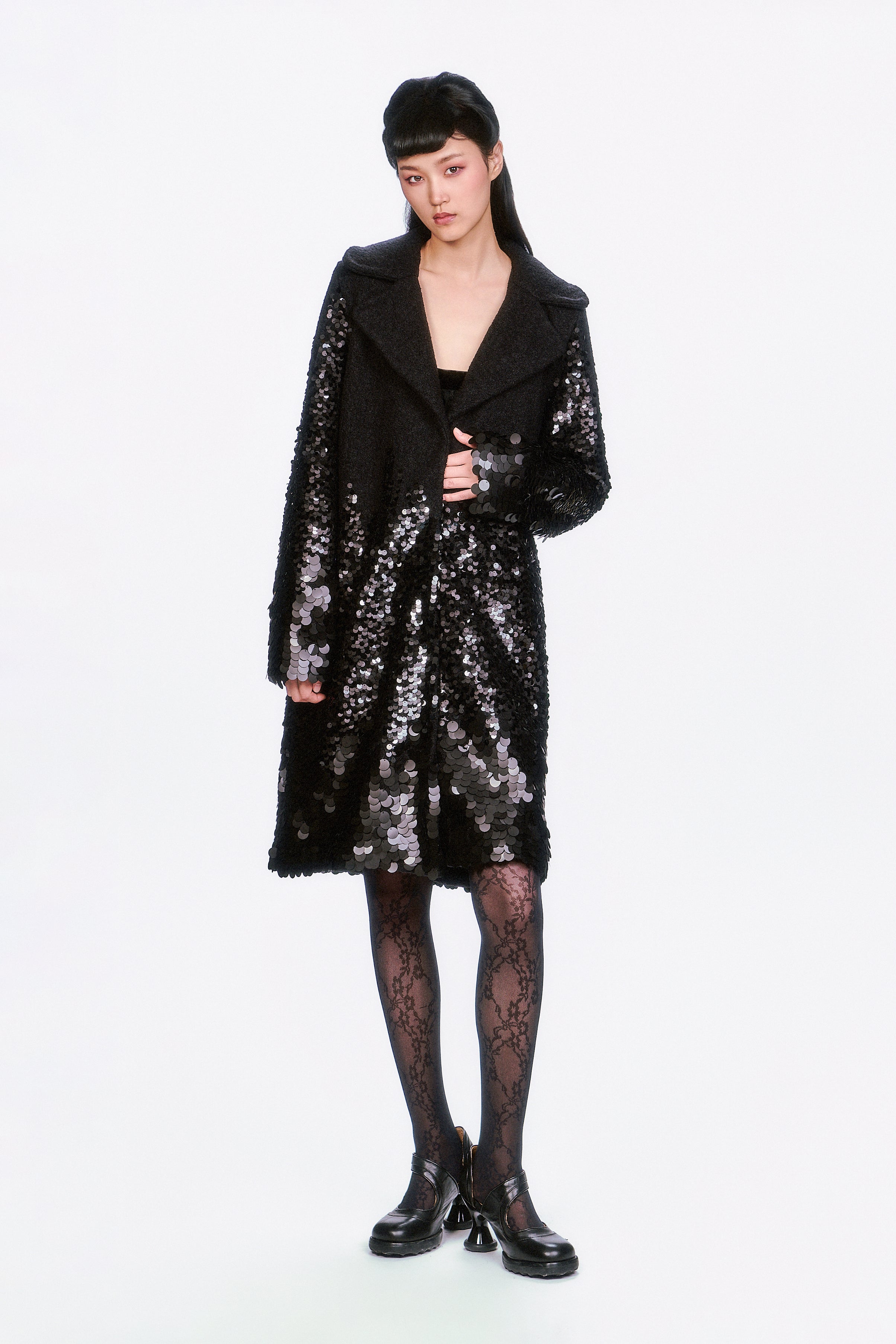 Paillettes Wool Coat - Anna Sui US