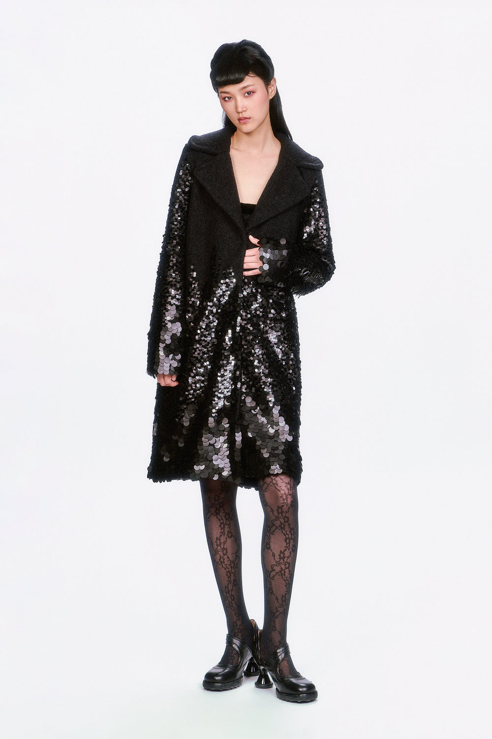 Paillettes Wool Coat - Anna Sui US