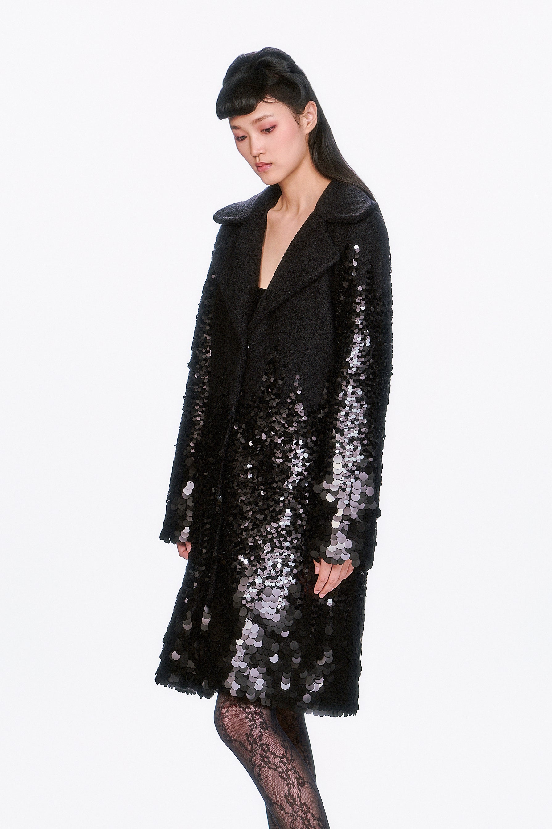 Paillettes Wool Coat - Anna Sui US