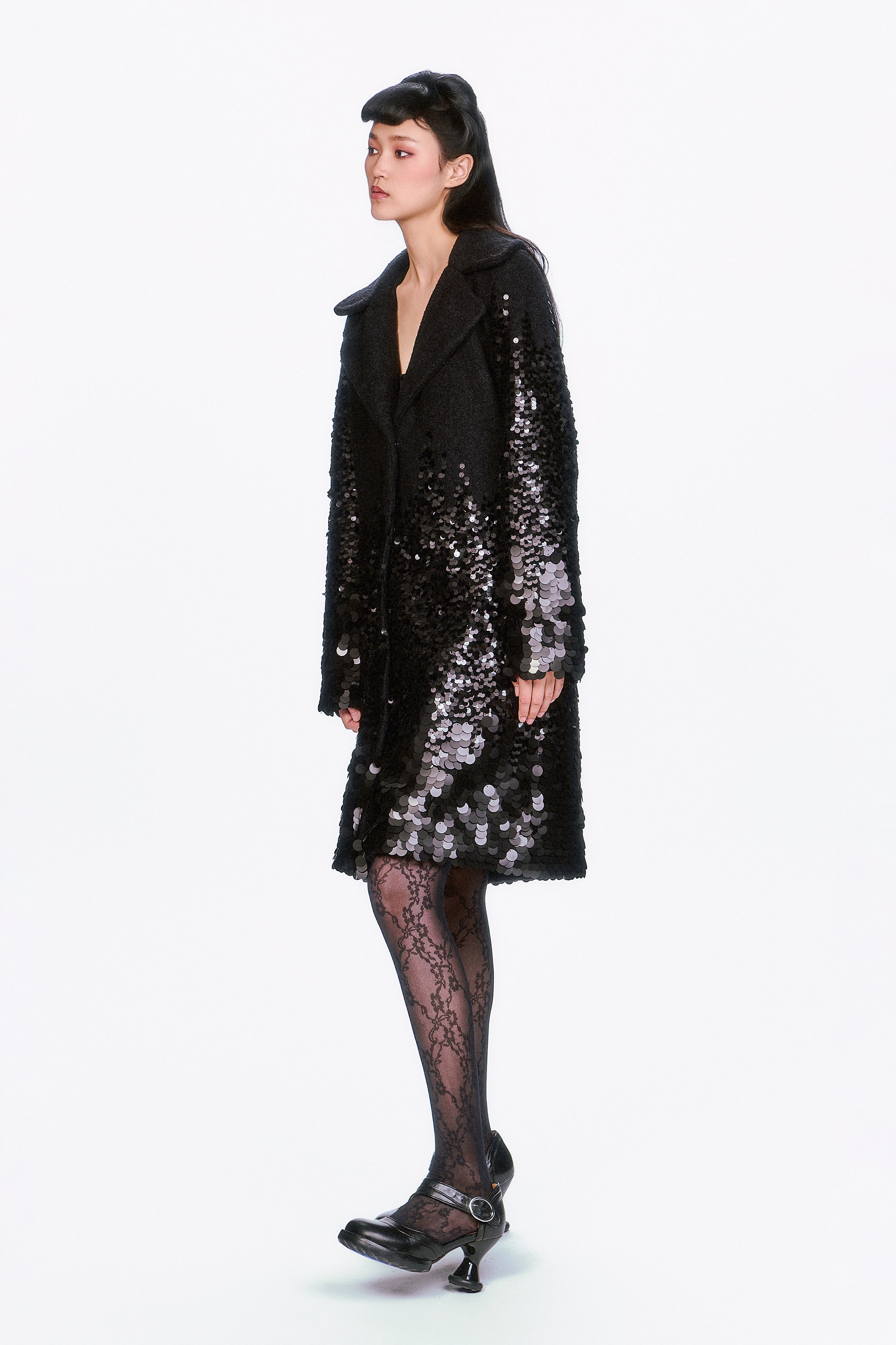 Paillettes Wool Coat - Anna Sui US