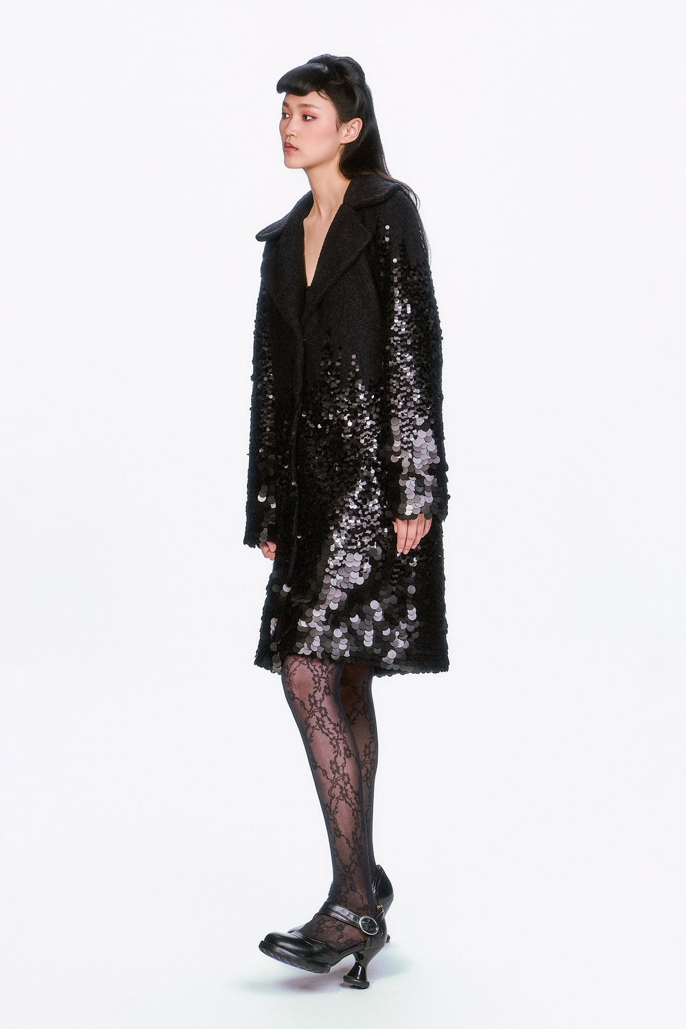 Paillettes Wool Coat - Anna Sui US