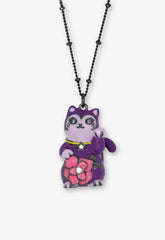 Lucky Cat Flower Necklace- Gunmetal - Anna Sui US