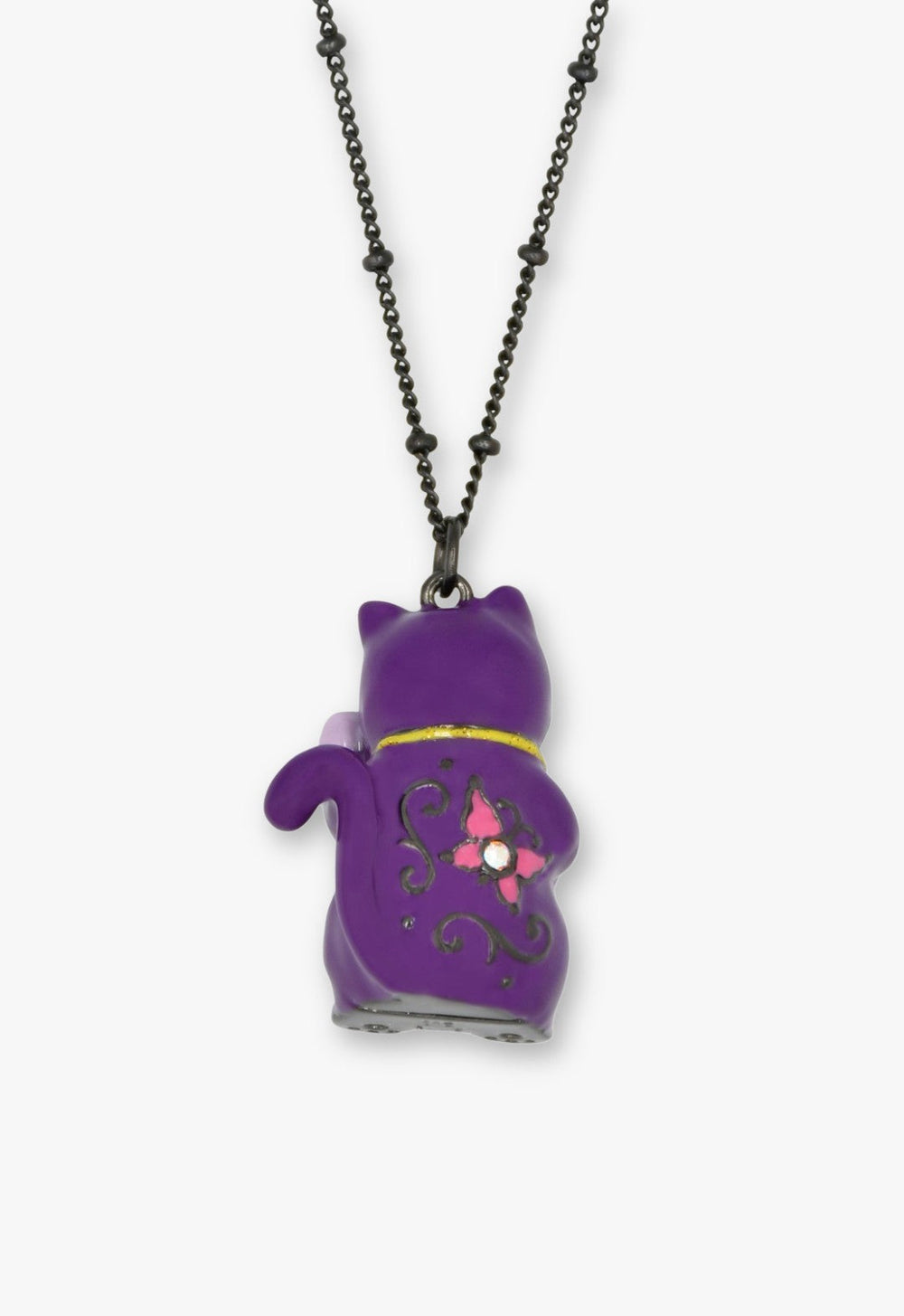 Lucky Cat Flower Necklace- Gunmetal - Anna Sui US