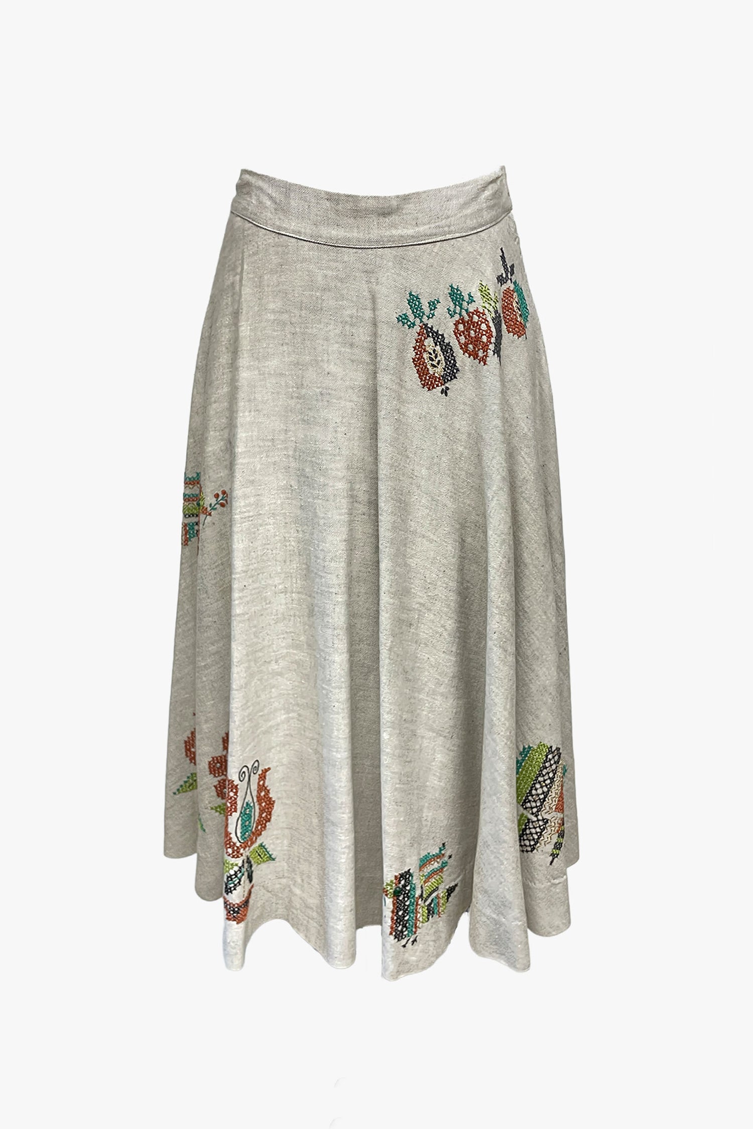 Vintage 60's Circular Hand Embroidered Midi Skirt - Anna Sui Online