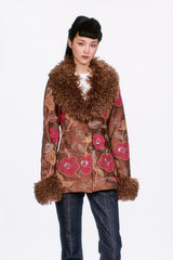 Poiret Rose Embroidered Faux Suede Faux Fur Trim Jacket - Anna Sui Outlet