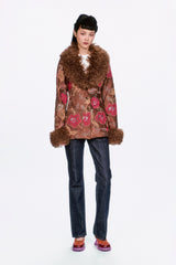 Poiret Rose Embroidered Faux Suede Faux Fur Trim Jacket - Anna Sui Outlet