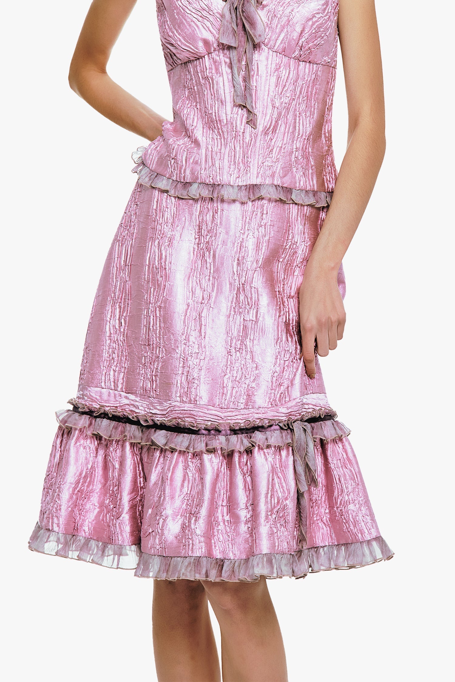 Crushed Satin Ruffle Midi Skirt - Anna Sui Outlet