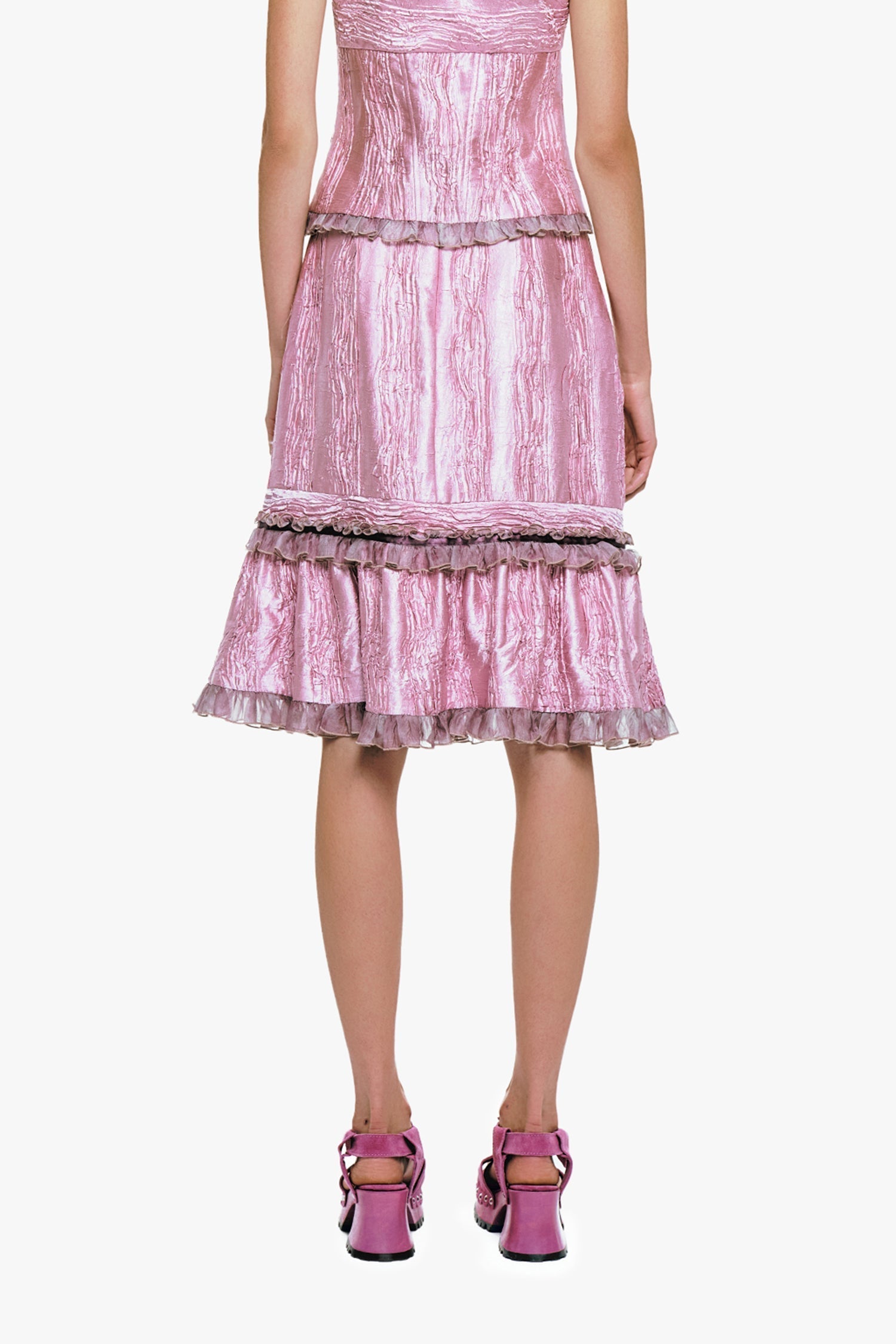 Crushed Satin Ruffle Midi Skirt - Anna Sui Outlet