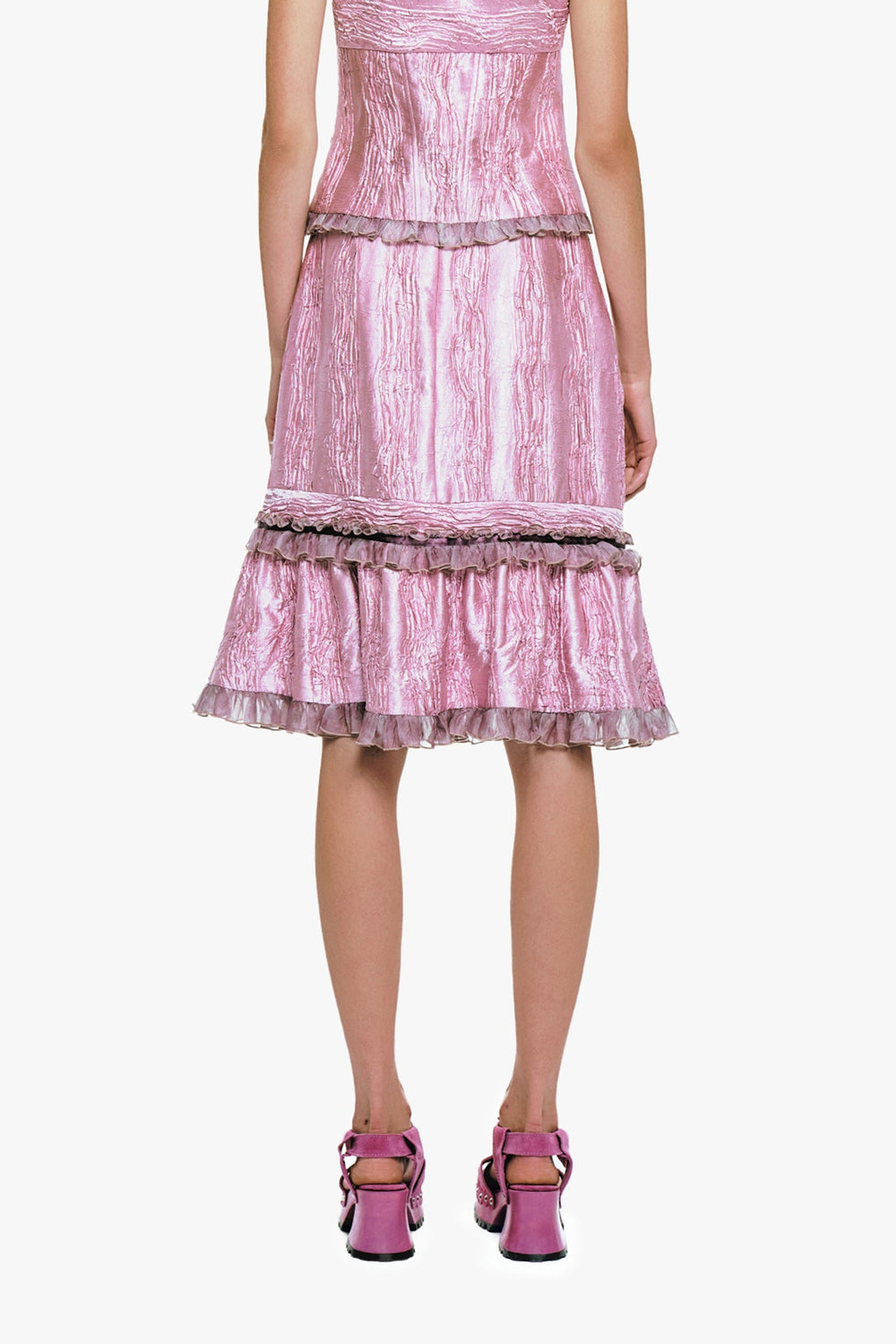 Crushed Satin Ruffle Midi Skirt - Anna Sui Outlet