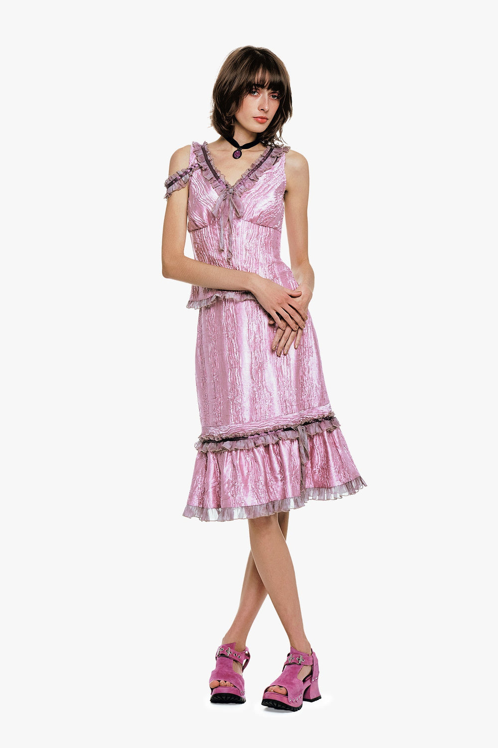 Crushed Satin Ruffle Midi Skirt - Anna Sui Outlet
