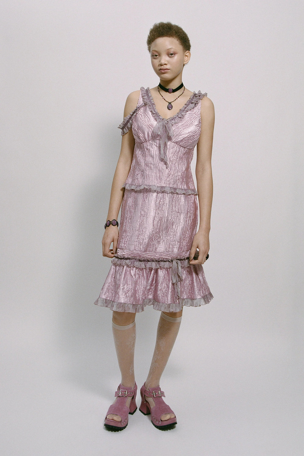 Crushed Satin Ruffle Midi Skirt - Anna Sui Outlet