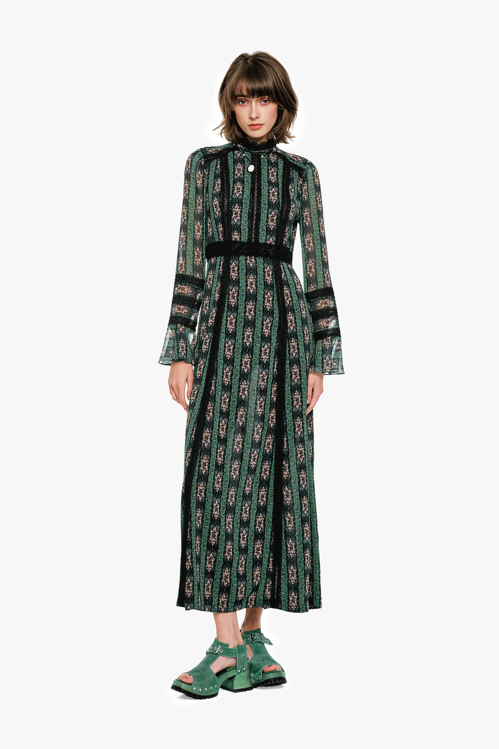 Cameo Stripe Print Maxi Dress - Anna Sui Outlet