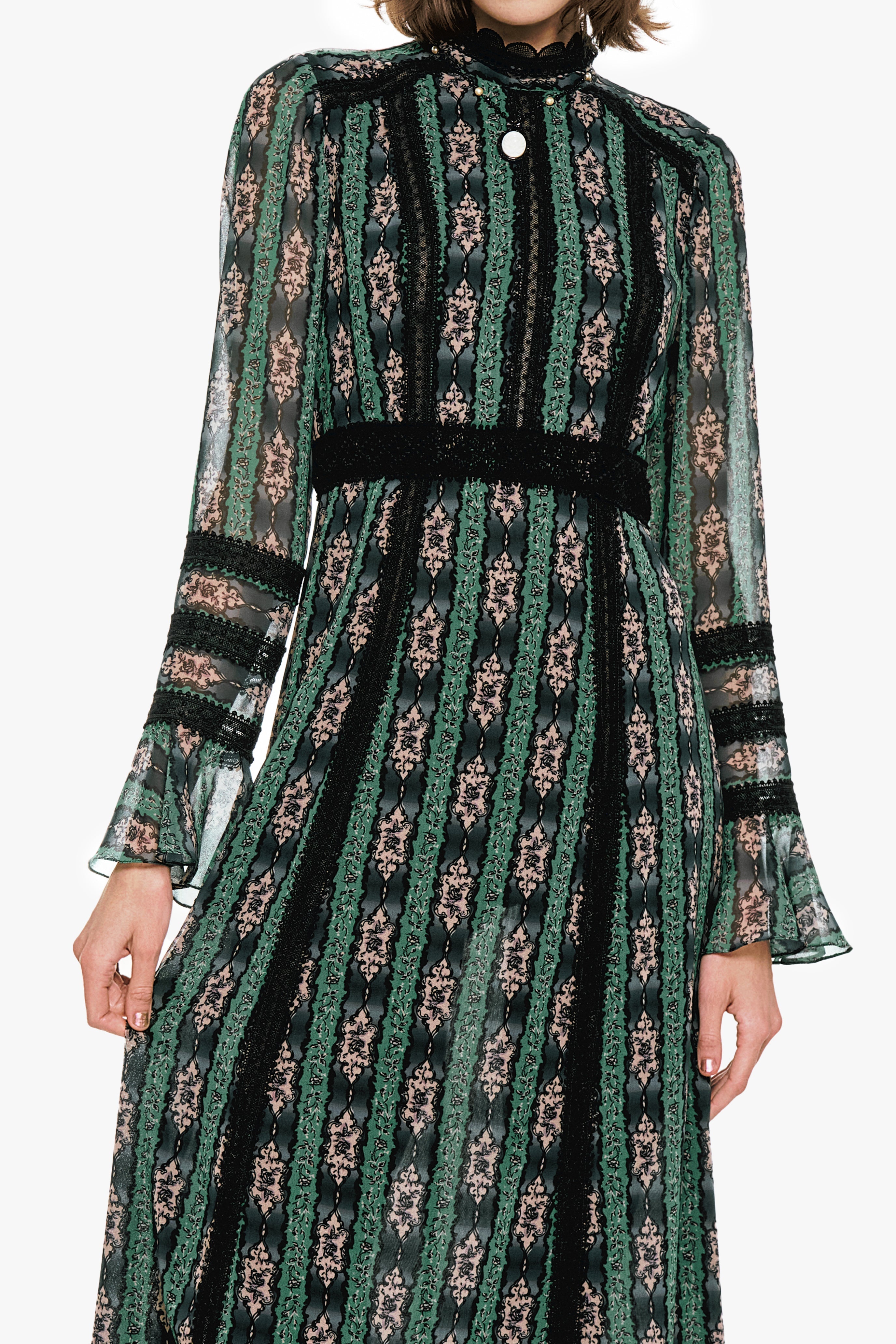 Cameo Stripe Print Maxi Dress - Anna Sui Outlet