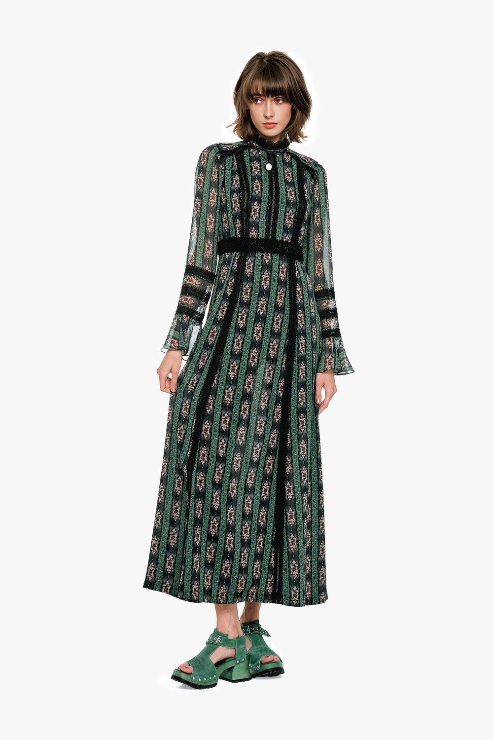 Cameo Stripe Print Maxi Dress - Anna Sui Outlet