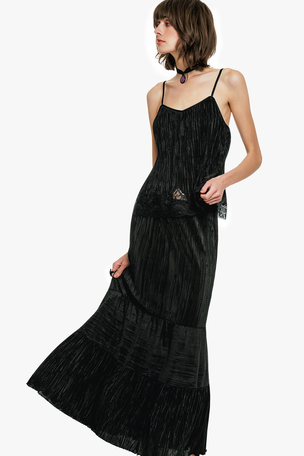 Plissé Tiered Maxi Skirt - Black - Anna Sui Sale