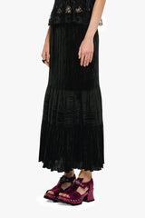 Plissé Tiered Maxi Skirt - Black - Anna Sui Sale